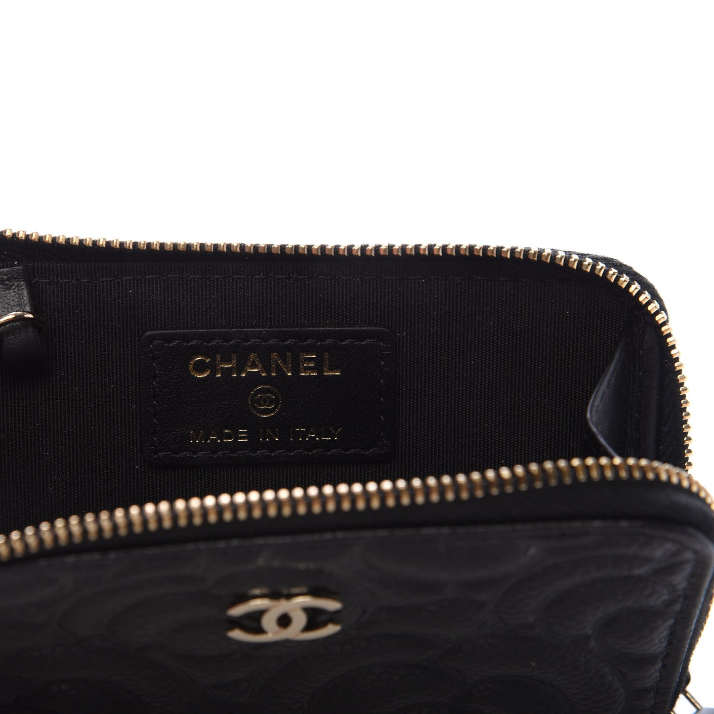 Caviar Camellia Embossed Key Holder Case Black