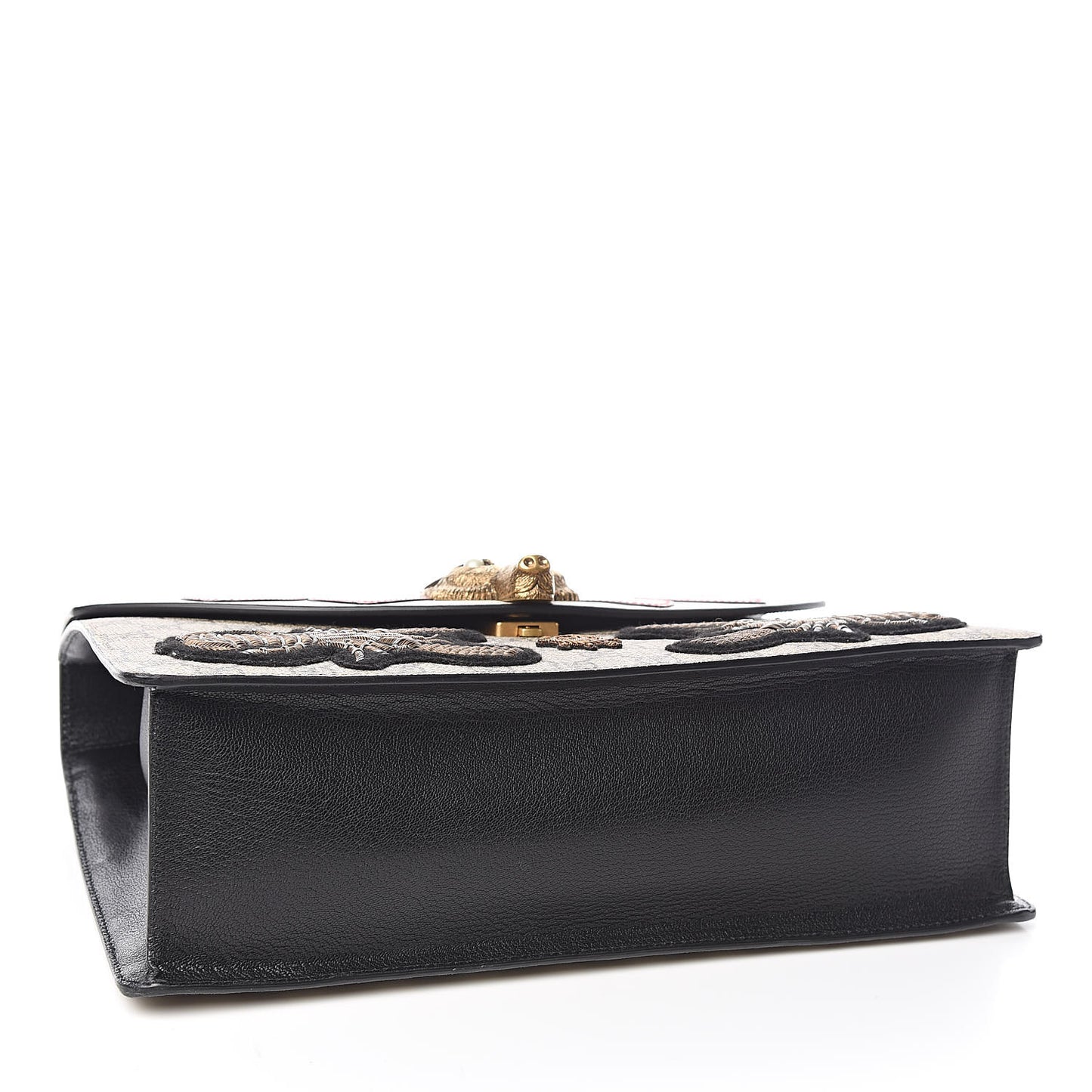GG Supreme Monogram Goatskin Pearl Embroidered Medium Fox Broche Top Handle Bag Beige Ebony Black Hibiscus Red Mystic White