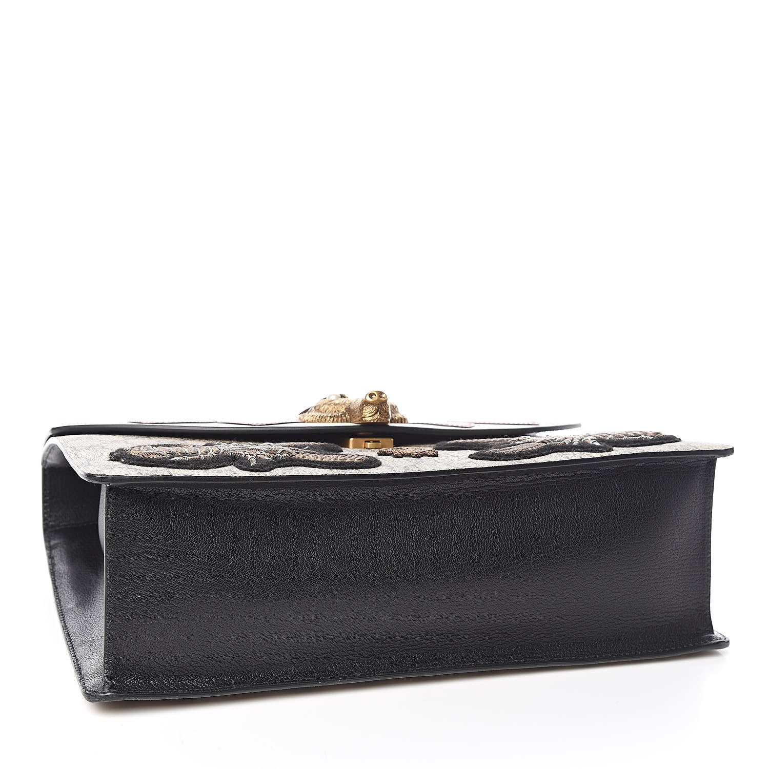 Gucci GG Supreme Monogram Goatskin Pearl Embroidered Medium Fox Broche Top Handle Bag Beige Ebony Black Hibiscus Red Mystic White 4 of 11