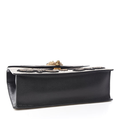 Gucci GG Supreme Monogram Goatskin Pearl Embroidered Medium Fox Broche Top Handle Bag Beige Ebony Black Hibiscus Red Mystic White 4 of 11