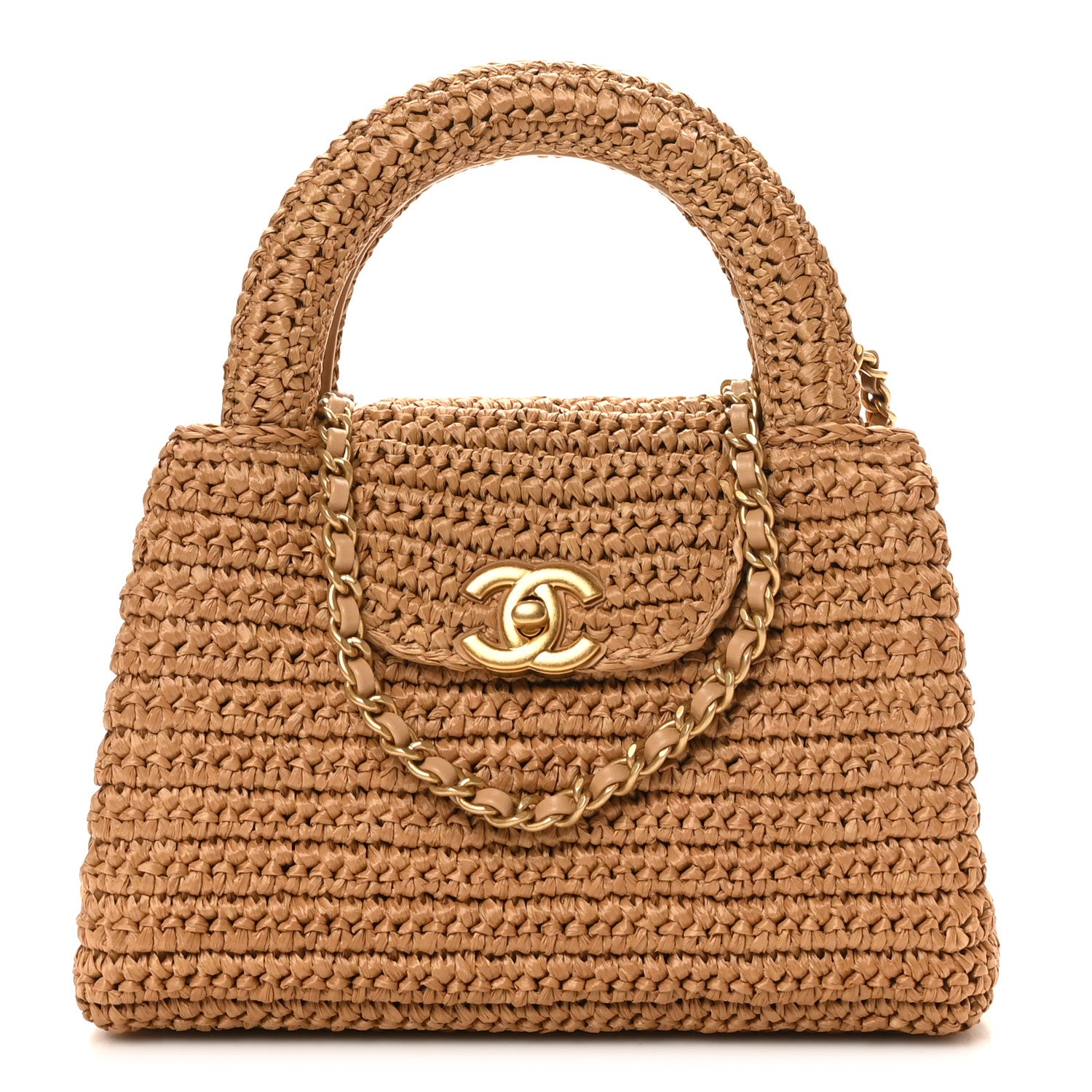 Chanel Braided Raffia Nano Kelly Flap Bag Dark Beige 1 of 11