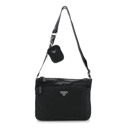 Prada Re-Nylon Vela Saffiano Pocket Double Zip Messenger Bag Black 1 of 10