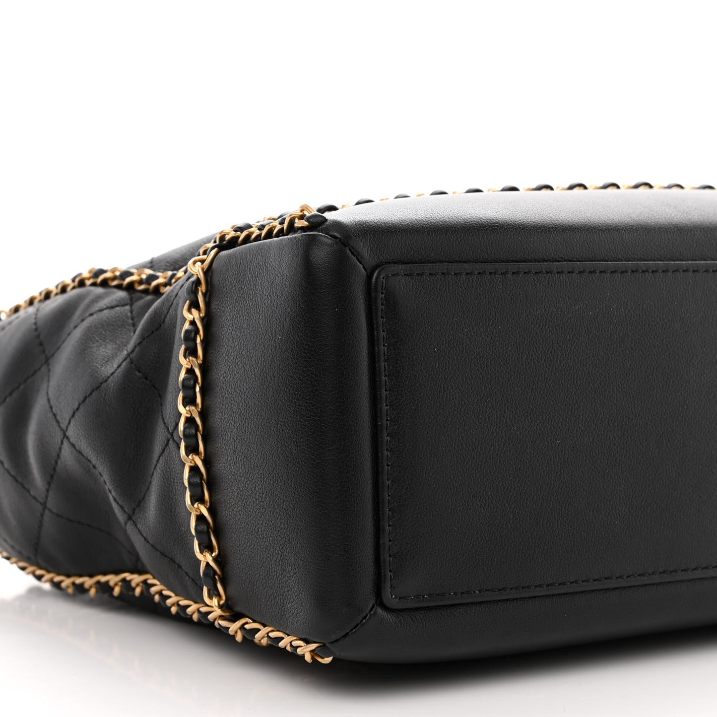 Calfskin Quilted Chain Lines Shopping Tote Black