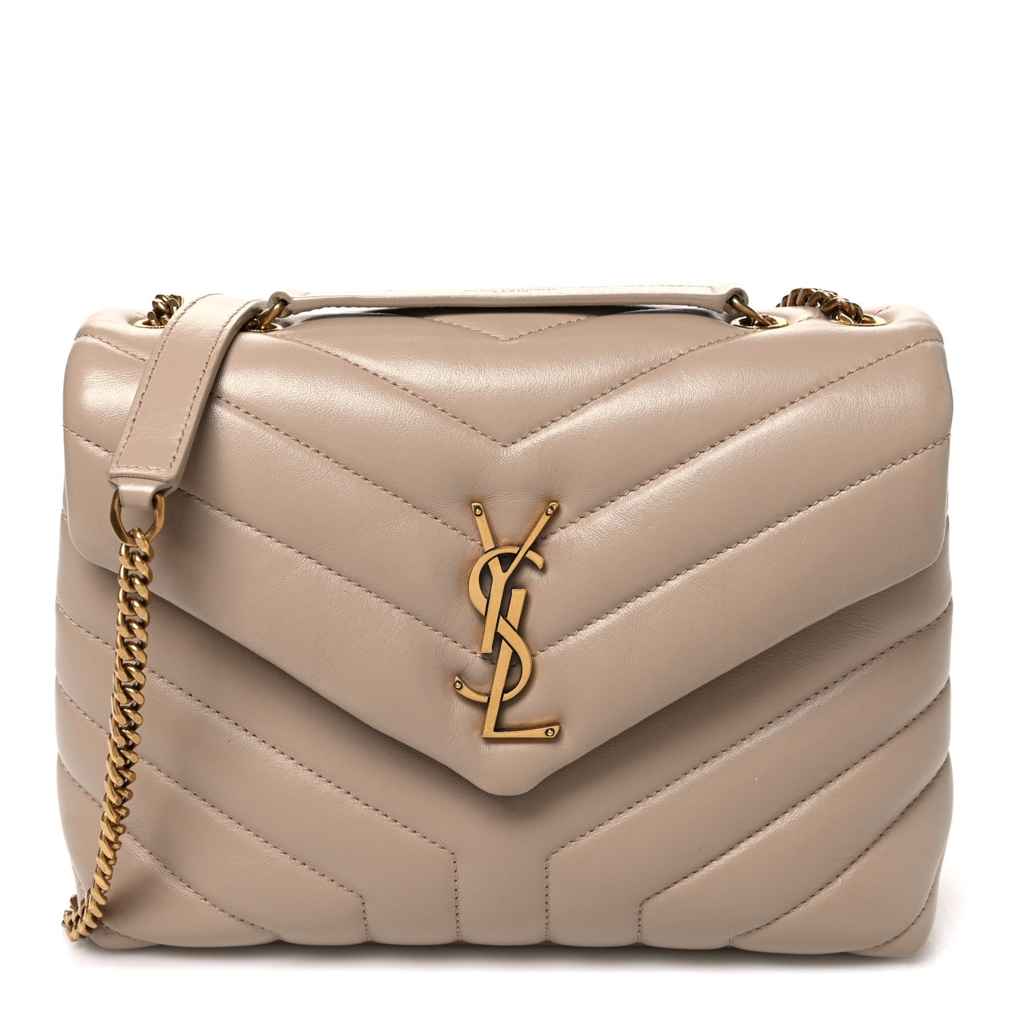 Calfskin Y Quilted Monogram Small Loulou Chain Satchel Dark Beige