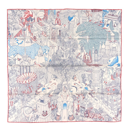 Hermes Silk Animapolis Scarf 90 White Bleu Azur Rouge 1 of 3