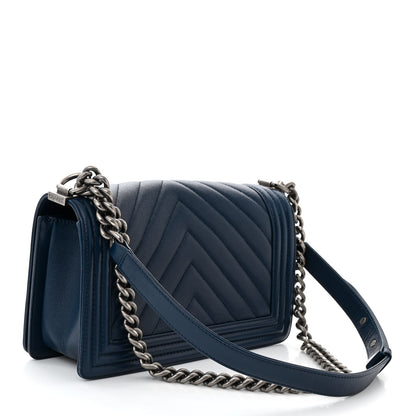 Chanel Caviar Chevron Quilted Medium Boy Flap Navy 3 of 12
