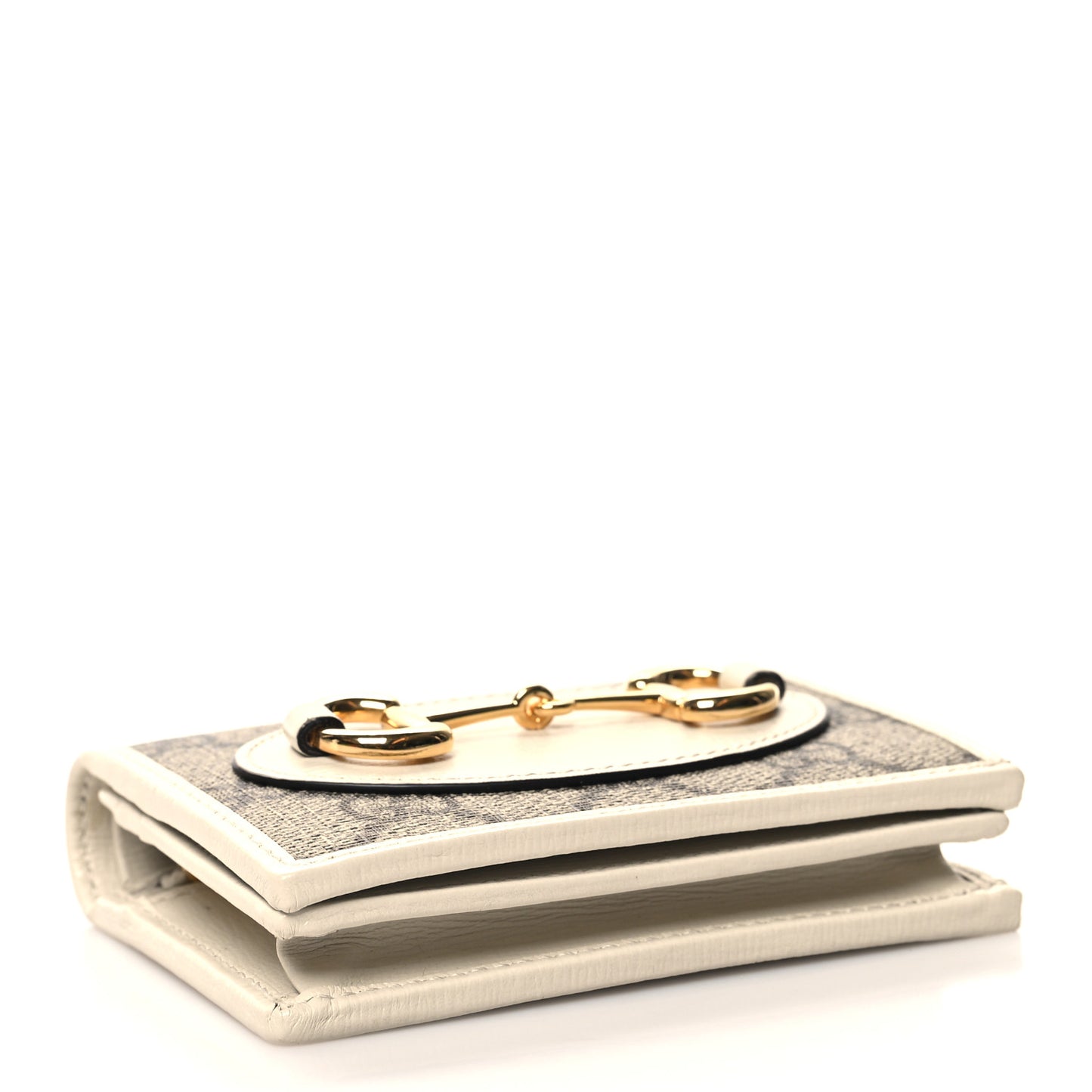 GG Supreme Monogram Azalea Calfskin Horsebit 1955 Card Case Wallet Beige Ebony Mystic White