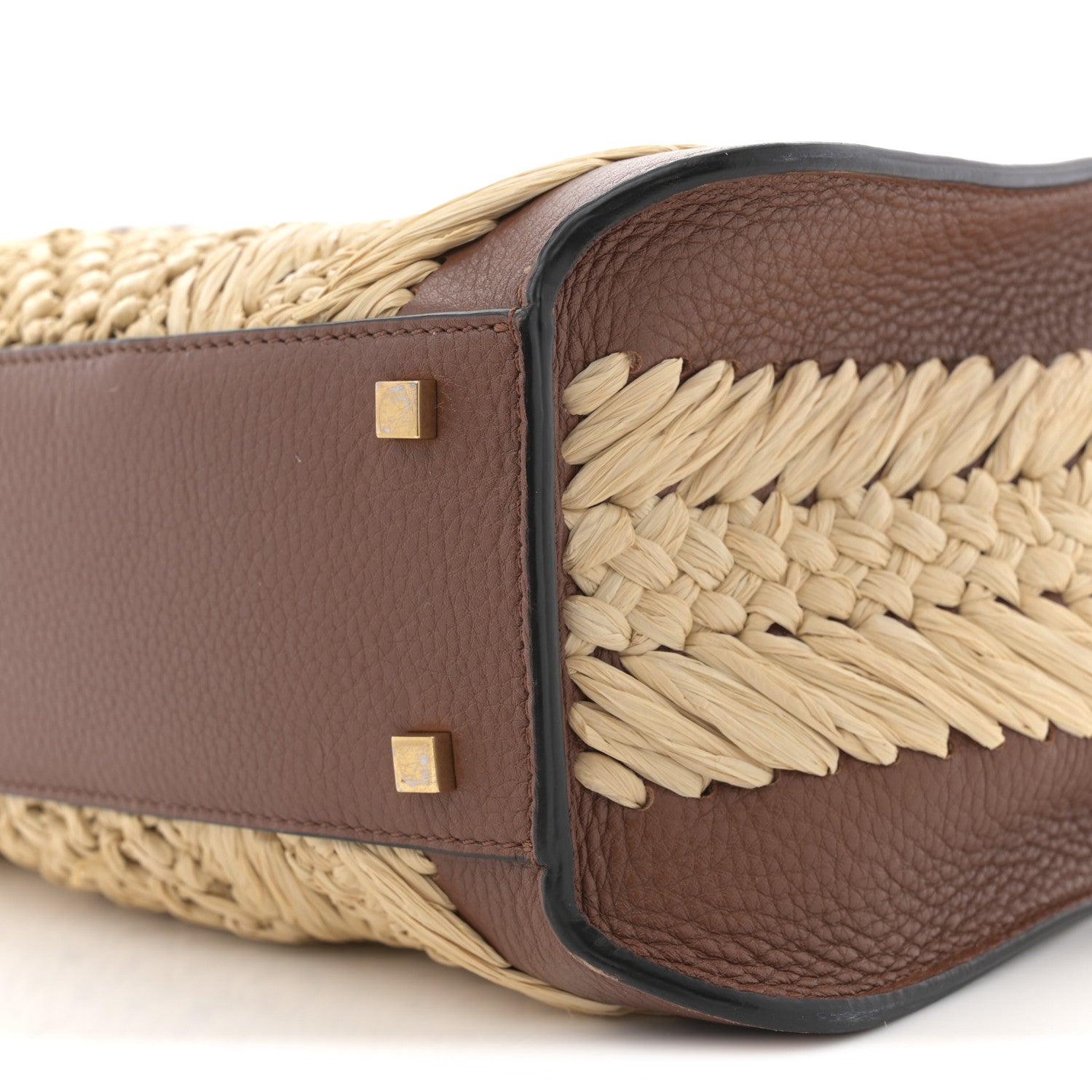 Valentino Garavani Raffia Calfskin Small Vlogo Signature Tote Natural Saddle Brown 9 of 10