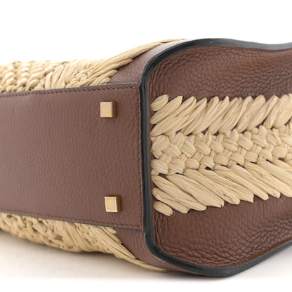 Valentino Garavani Raffia Calfskin Small Vlogo Signature Tote Natural Saddle Brown 9 of 10