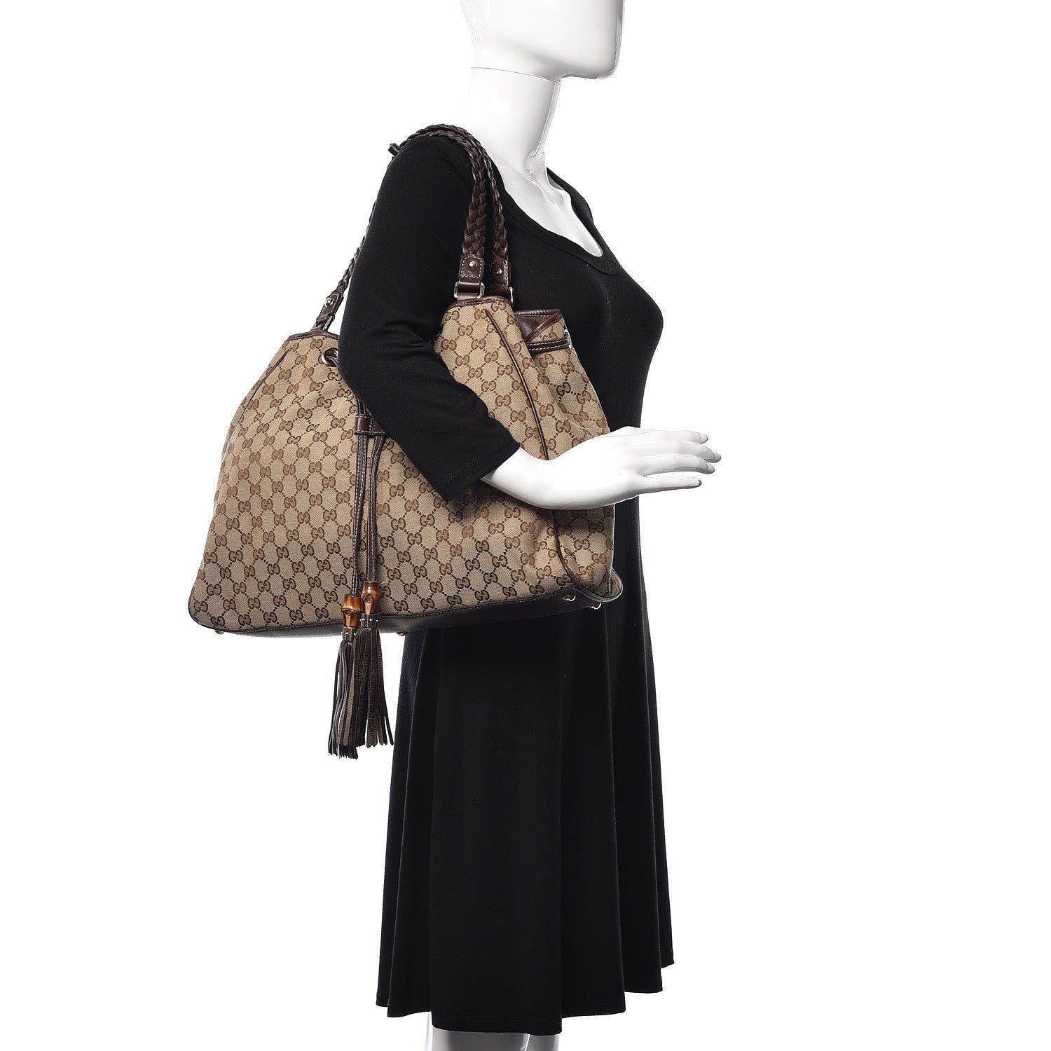 Gucci Monogram Peggy Braided Tote Dark Brown 2 of 14