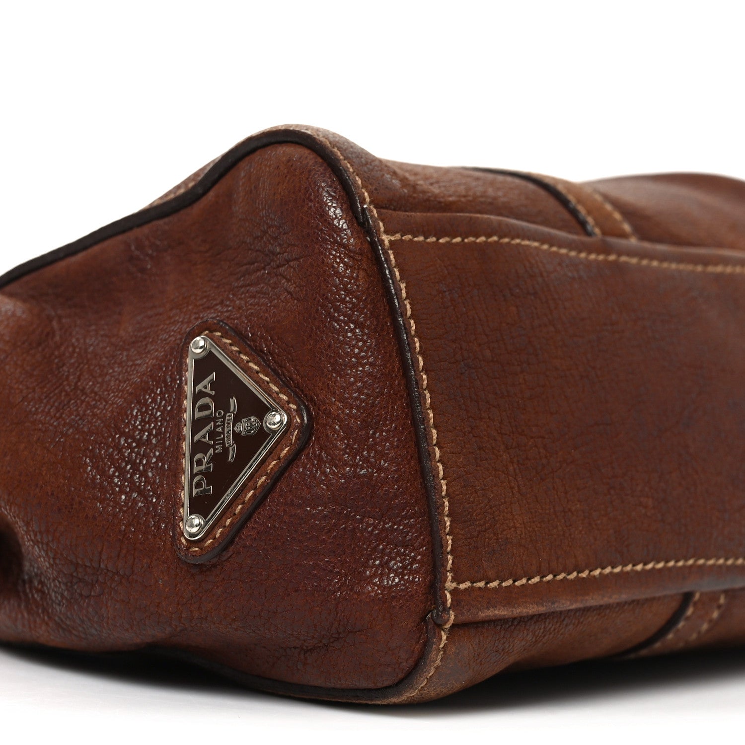 Prada Cervo Antik Easy Foldover Pushlock Satchel Teak 8 of 9