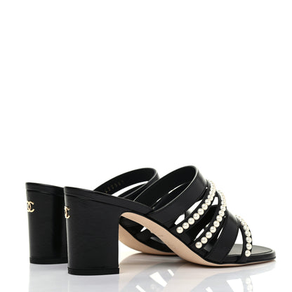 Chanel Laminated Lambskin CC Pearl Mules 37 Black 4 of 9