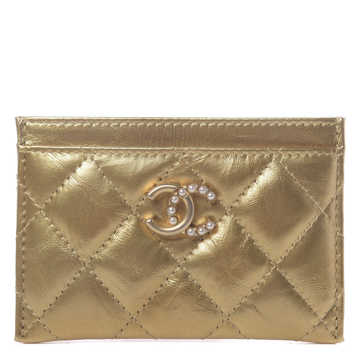 Chanel Metallic Aged Calfskin Quilted Card Holder Gold 1 of 9