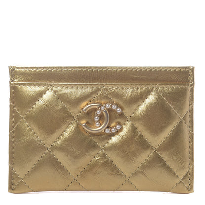 Chanel Metallic Aged Calfskin Quilted Card Holder Gold 1 of 9
