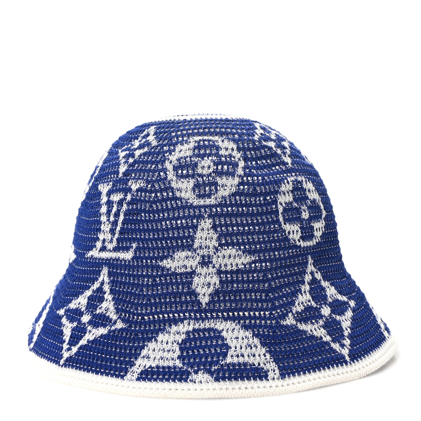 Crochet Monogram LV Bucket Hat S Blue White