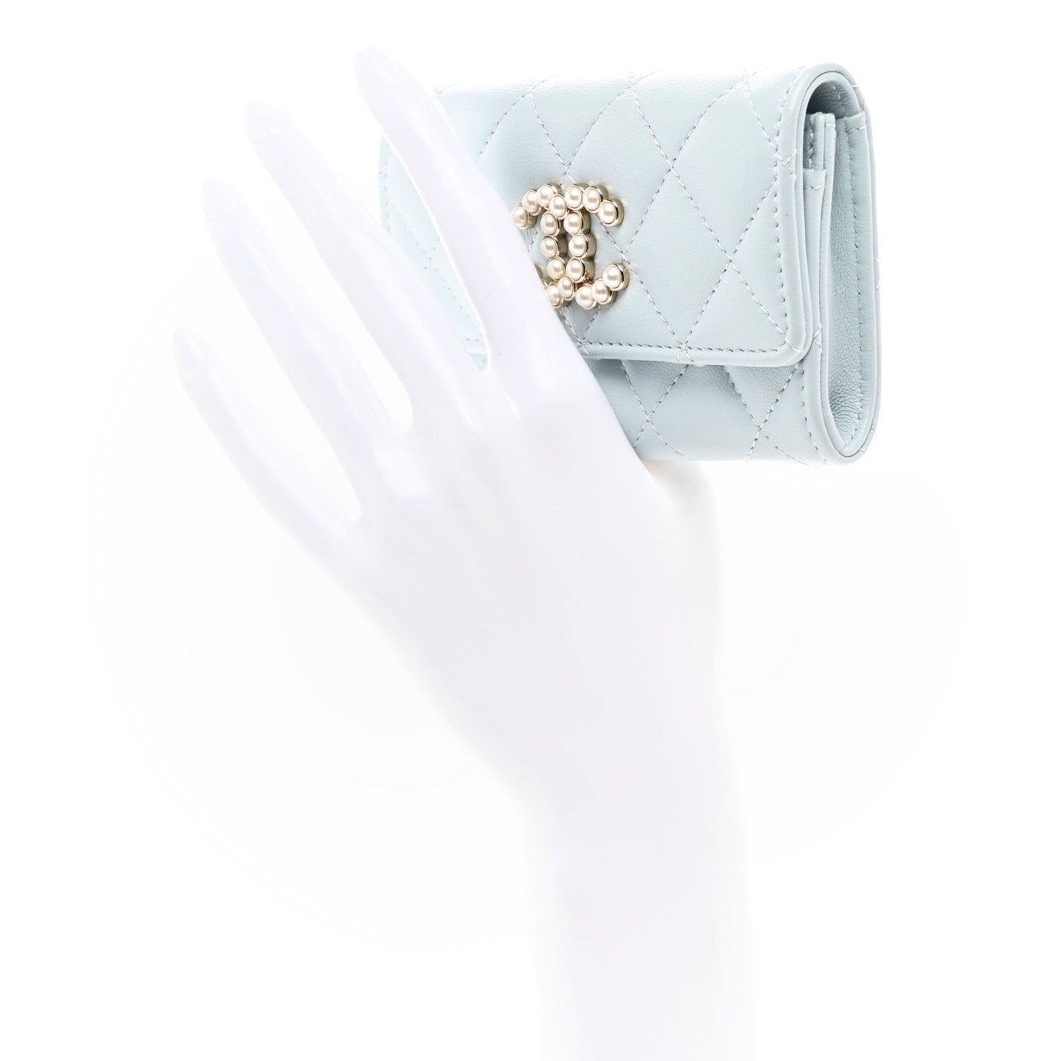 Chanel Lambskin Quilted Pearl CC Chanel Flap Card Holder Light Blue 2 of 9