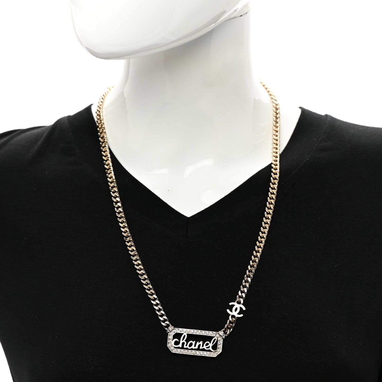Metal Crystal Pearl Logo Necklace Gold Gold