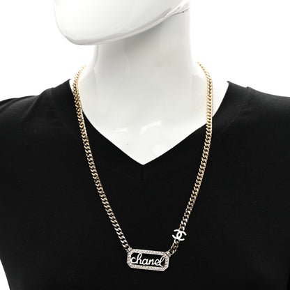 Chanel Metal Crystal Pearl Logo Necklace Gold Gold 2 of 4
