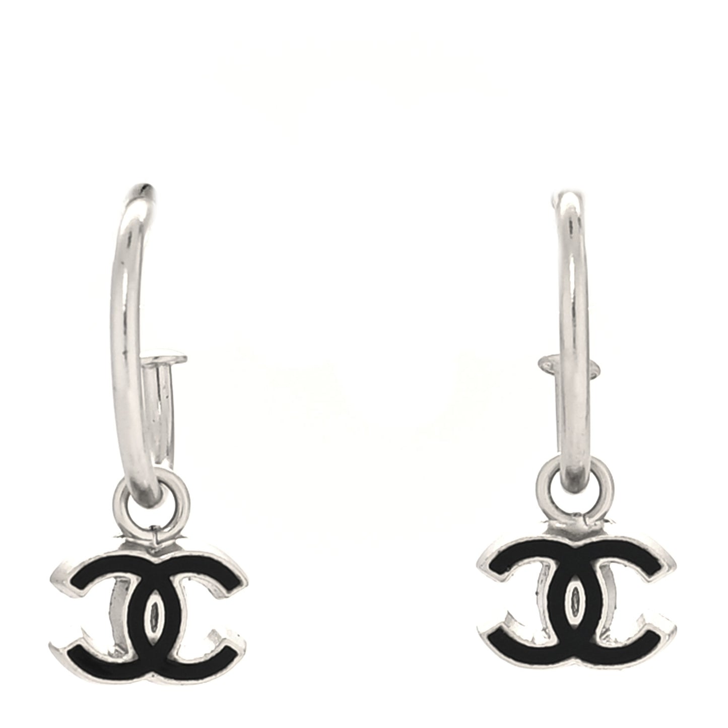 Enamel CC Hoop Earrings Silver Black