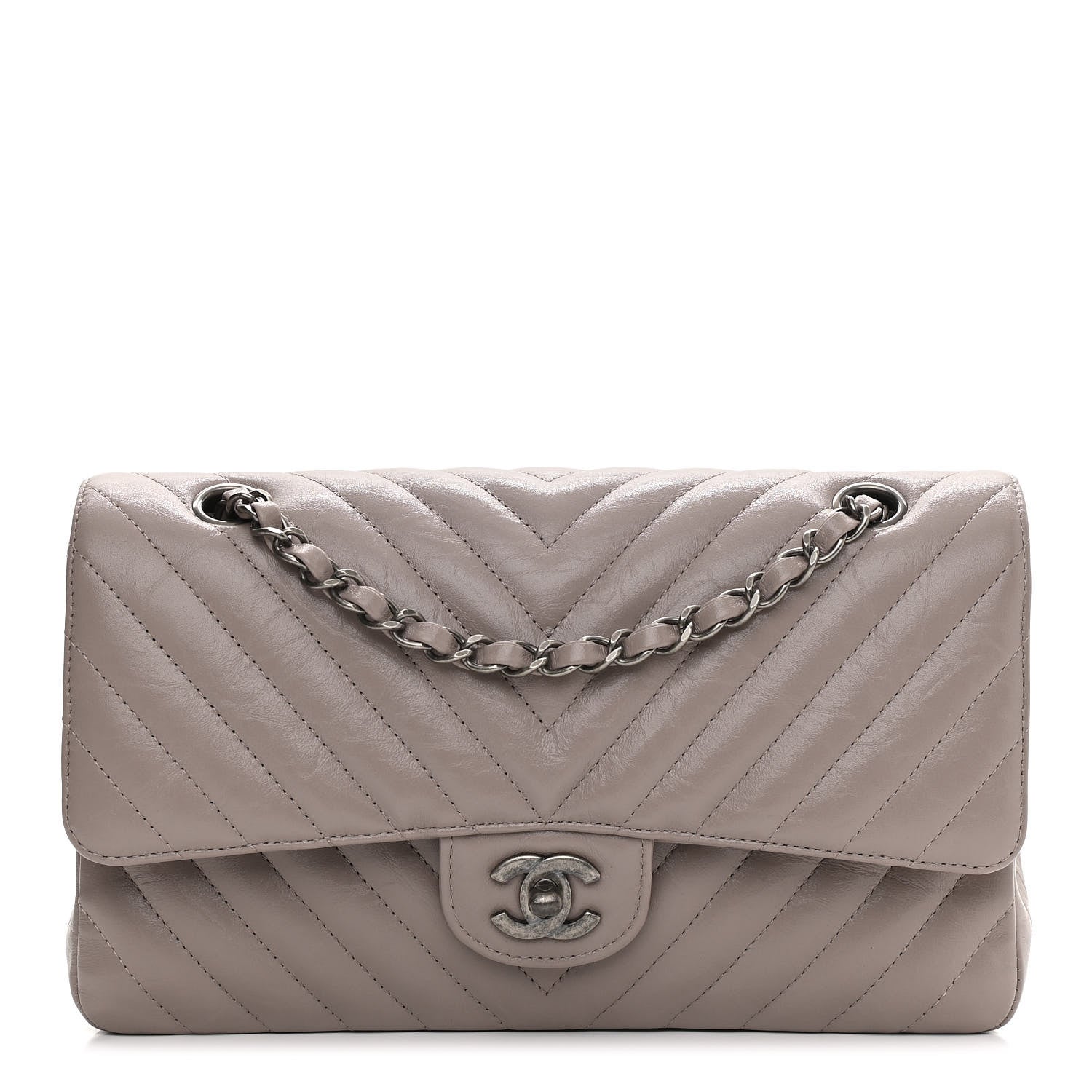 Chanel Iridescent Calfskin Chevron Quilted Medium Double Flap Grey 1 of 11