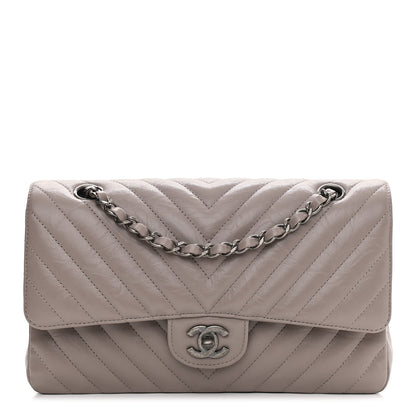 Chanel Iridescent Calfskin Chevron Quilted Medium Double Flap Grey 1 of 11