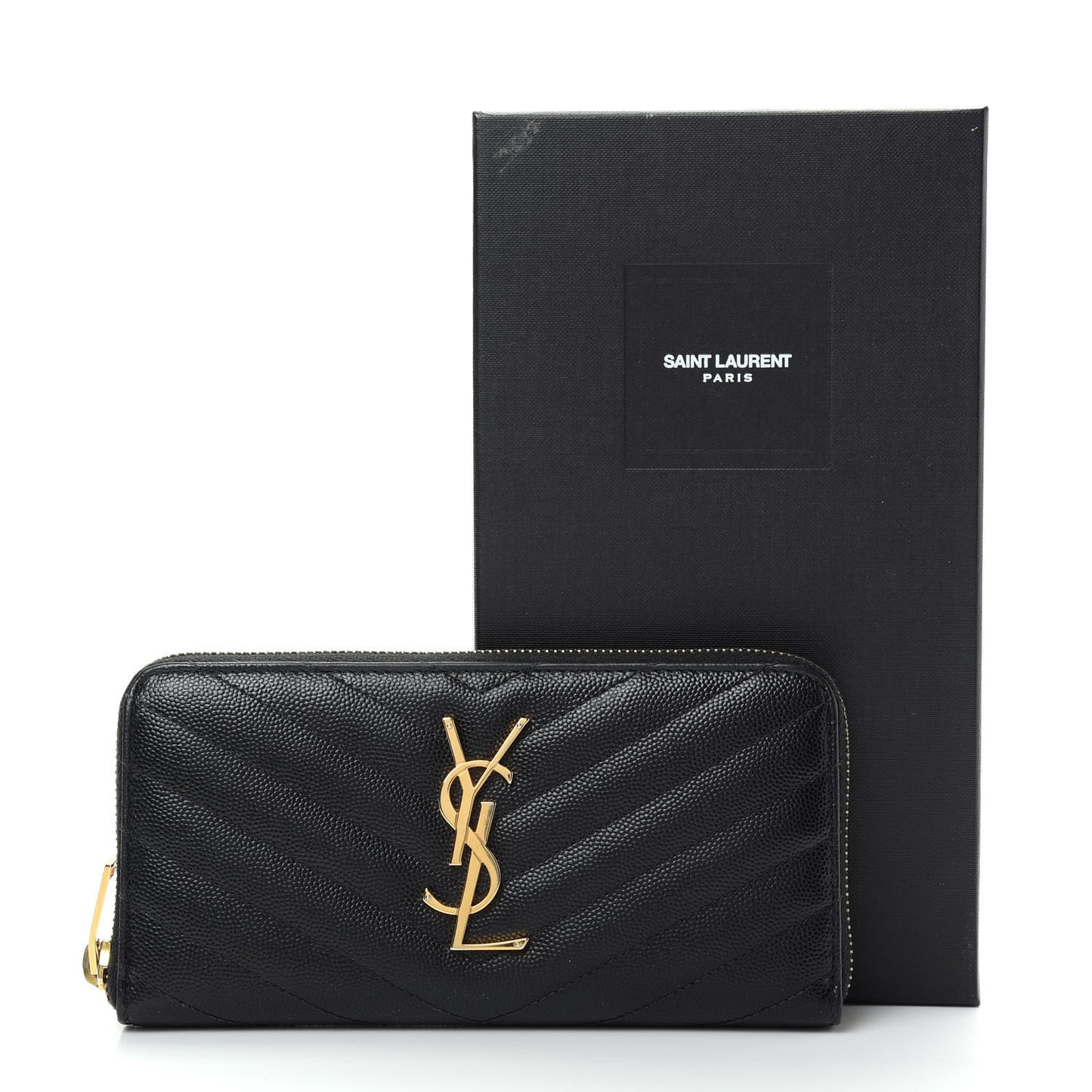 Grain De Poudre Matelasse Chevron Monogram Zip Around Wallet Black