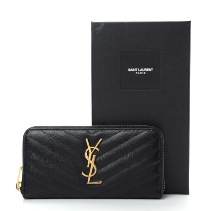 Saint Laurent Grain De Poudre Matelasse Chevron Monogram Zip Around Wallet Black 10 of 10