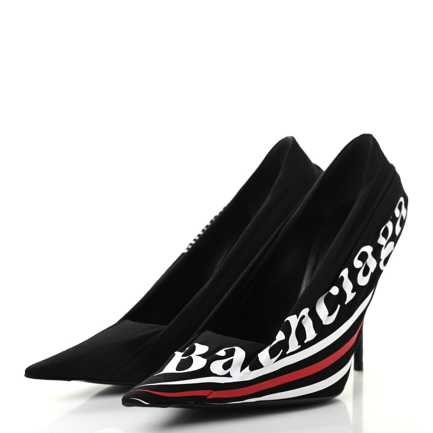 Jersey Crepe Political Campaign Logo Knife 115 Pointed Pumps 39.5 Black White Rouge