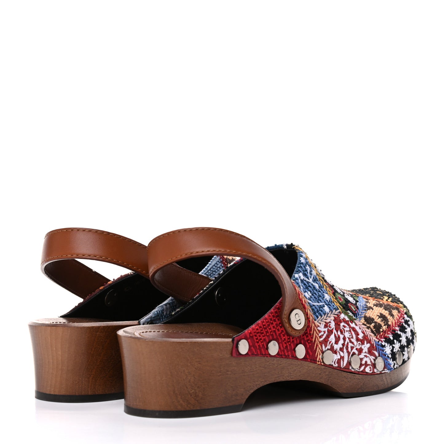 Canvas Patch Embroidered Diorquake 20mm Slingback Clogs 42 Multicolor