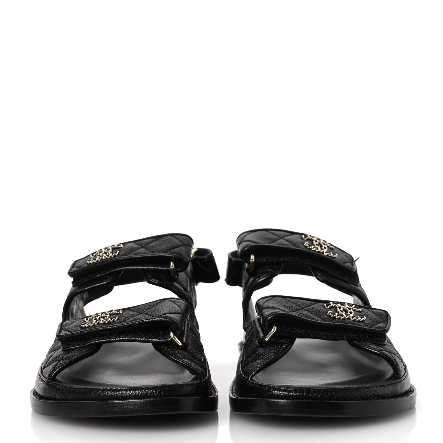 Chanel Grained Calfskin Velcro Dad Sandals 37.5 Black 37.5 Black 3 of 13