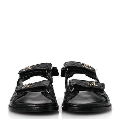 Chanel Grained Calfskin Velcro Dad Sandals 37.5 Black 37.5 Black 3 of 13