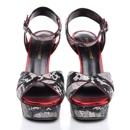 Saint Laurent Ayers Recticula Flock Nappa Bianca 105 Platform Sandals 36 Natural Black Rosso 2 of 9