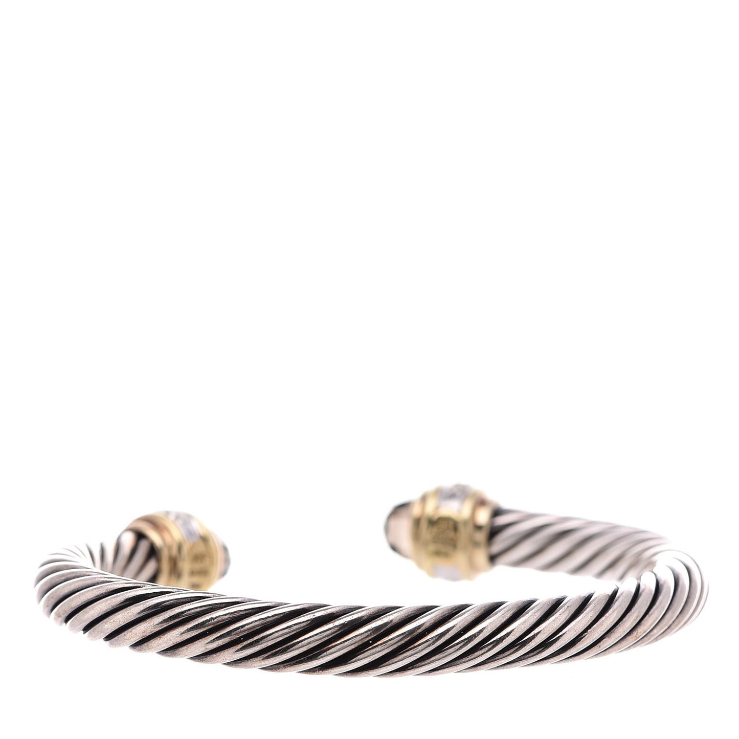 Sterling Silver 18K Yellow Gold Diamond Smoky Quartz 7mm Cable Classics Bracelet