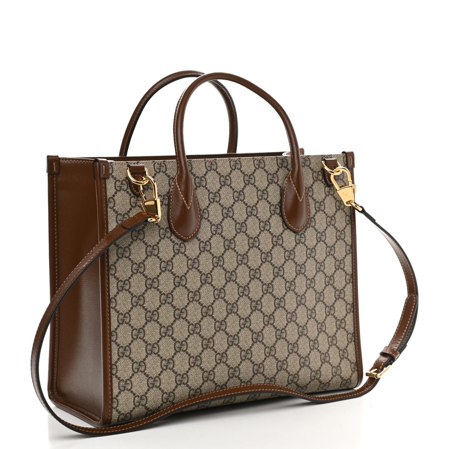 GG Supreme Monogram Azalea Calfskin Small Retro Interlocking G Tote Bag Beige Ebony Brown Sugar