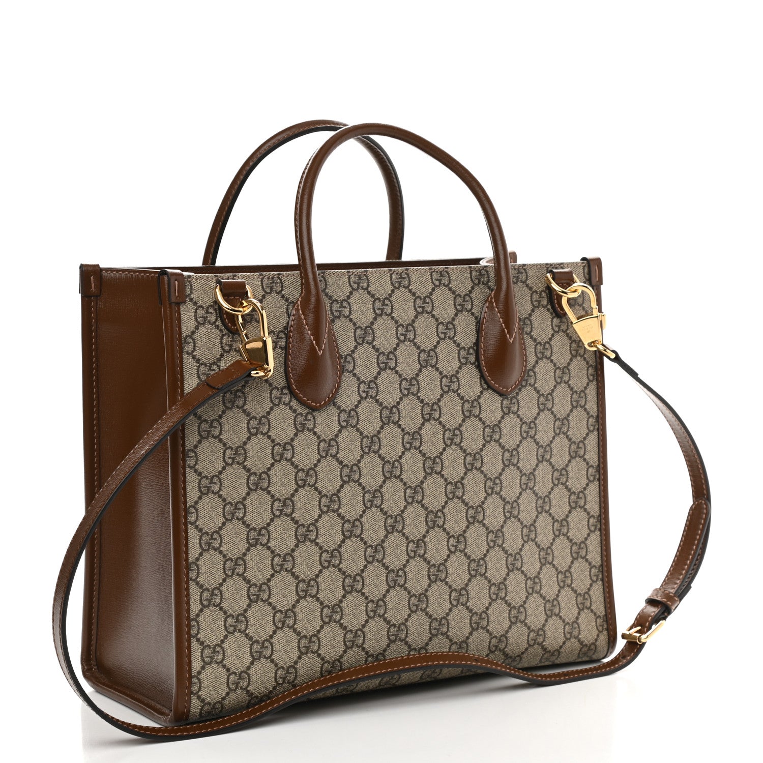 Gucci GG Supreme Monogram Azalea Calfskin Small Retro Interlocking G Tote Bag Beige Ebony Brown Sugar 3 of 9