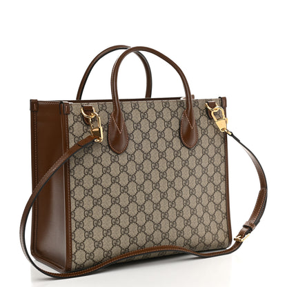 Gucci GG Supreme Monogram Azalea Calfskin Small Retro Interlocking G Tote Bag Beige Ebony Brown Sugar 3 of 9