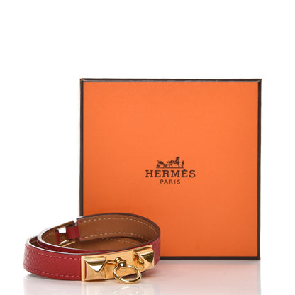 Hermes Epsom Rivale Double Tour Bracelet M Rouge Casaque 6 of 6