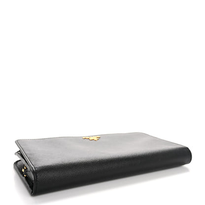 Prada Saffiano Metal Continental Flap Wallet Black White 4 of 9