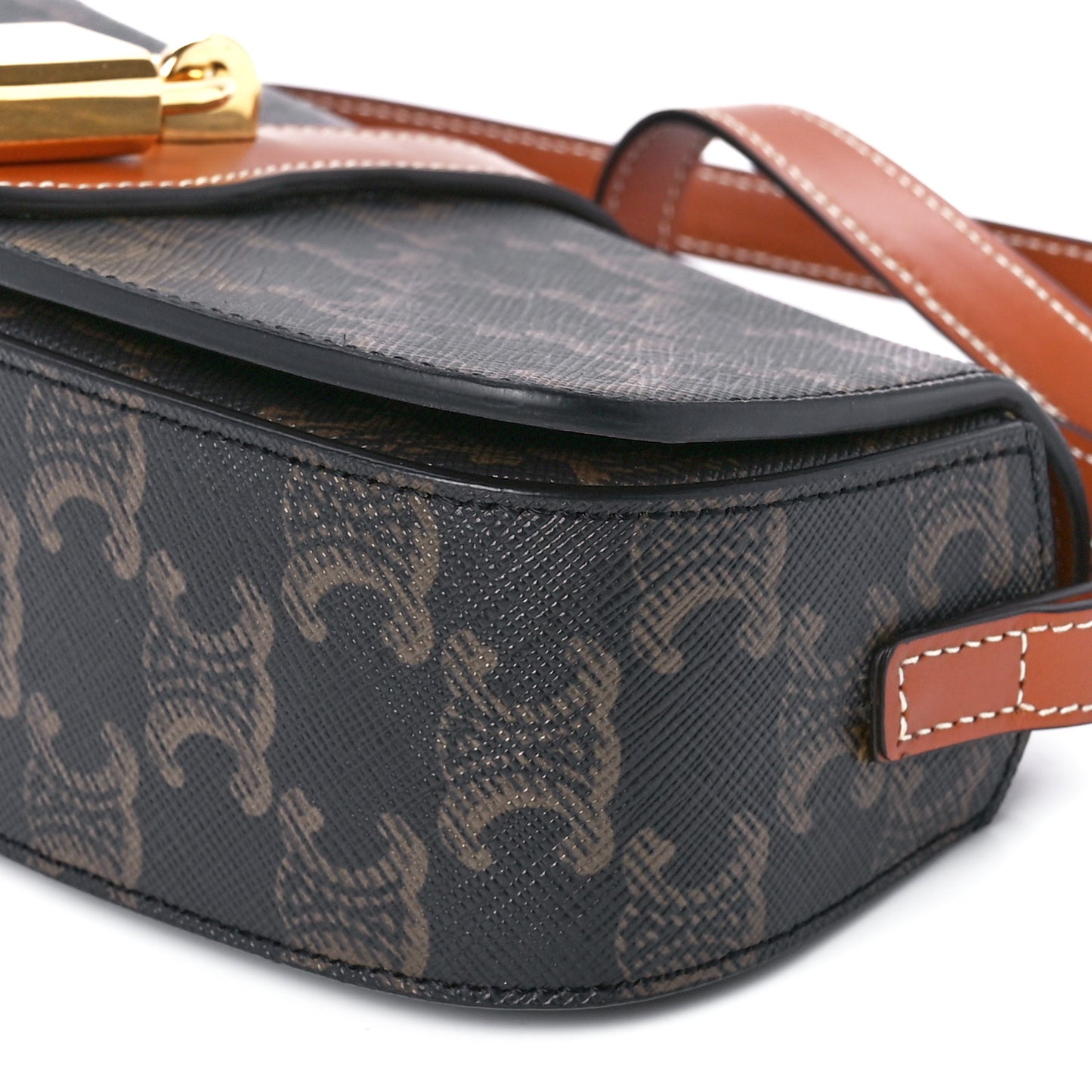 Triomphe Canvas Calfskin Tabou Clutch on Strap Tan