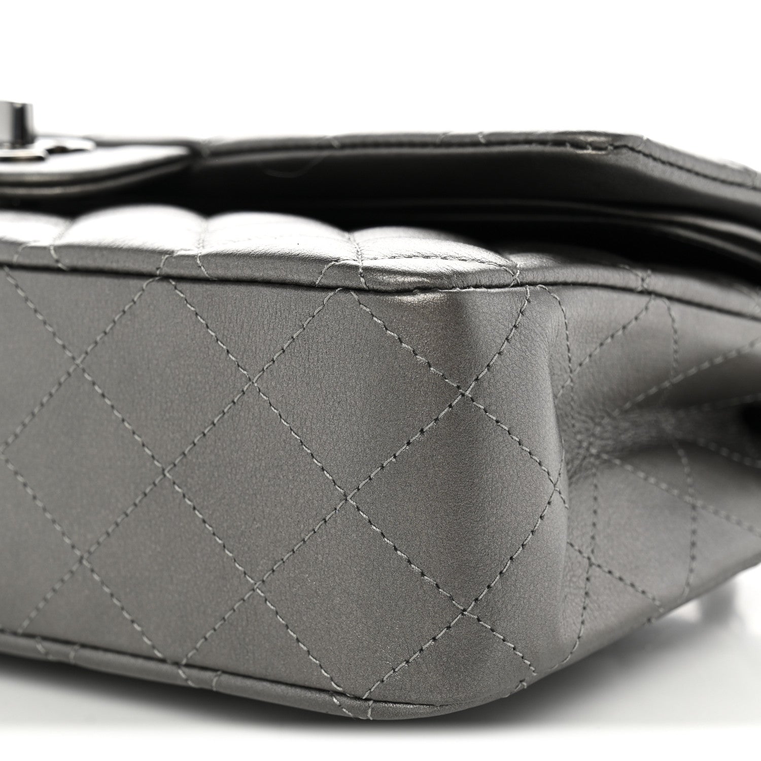 Chanel Metallic Calfskin Quilted Medium Double Flap Ruthenium Ruthenium 10 of 11