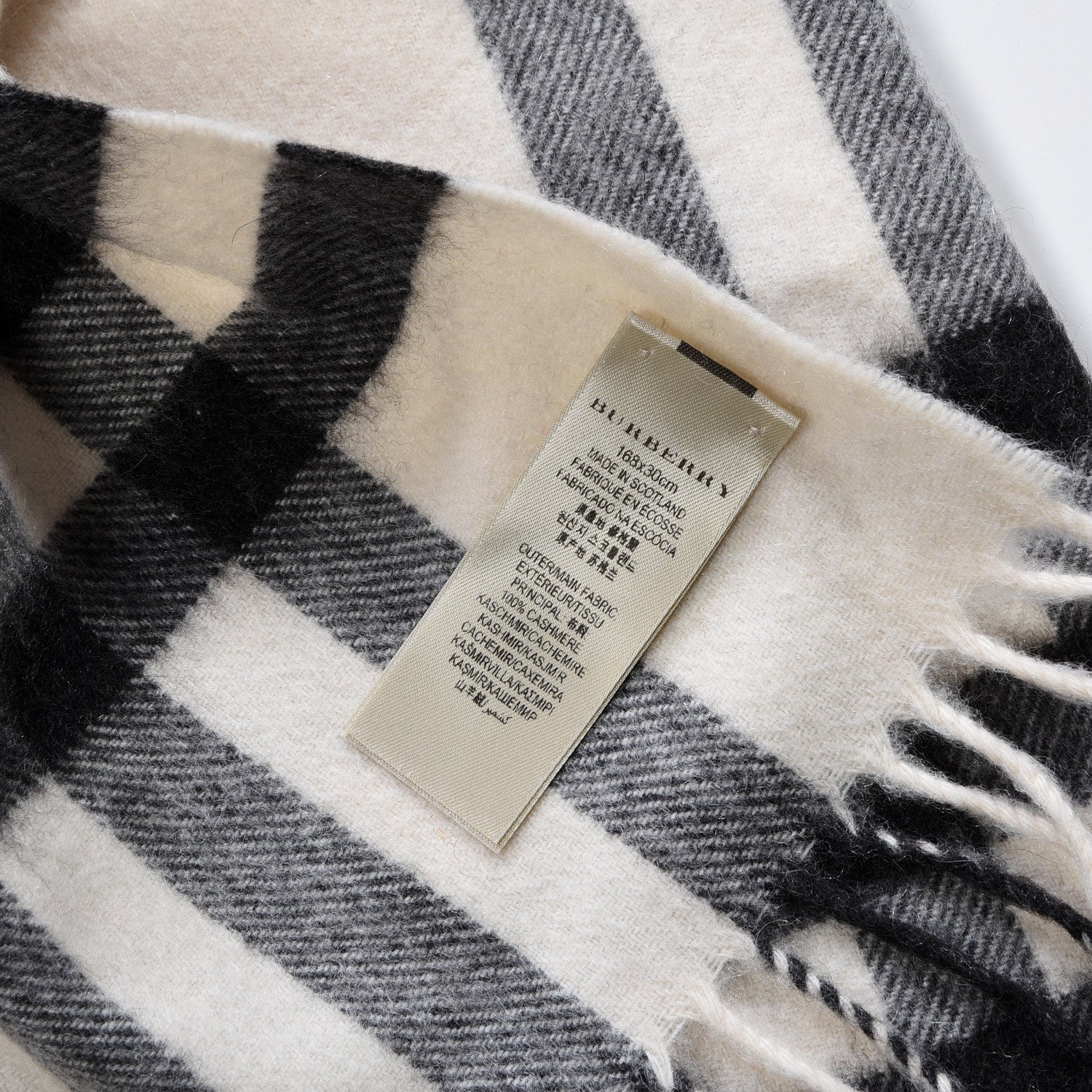 Burberry Cashmere Giant Check Fringe Scarf Ivory 5 of 5