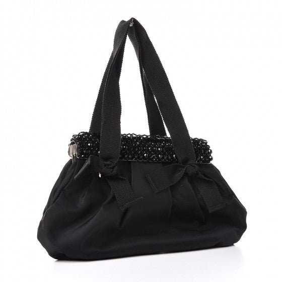 Tessuto Nylon Bead Evening Bag Black