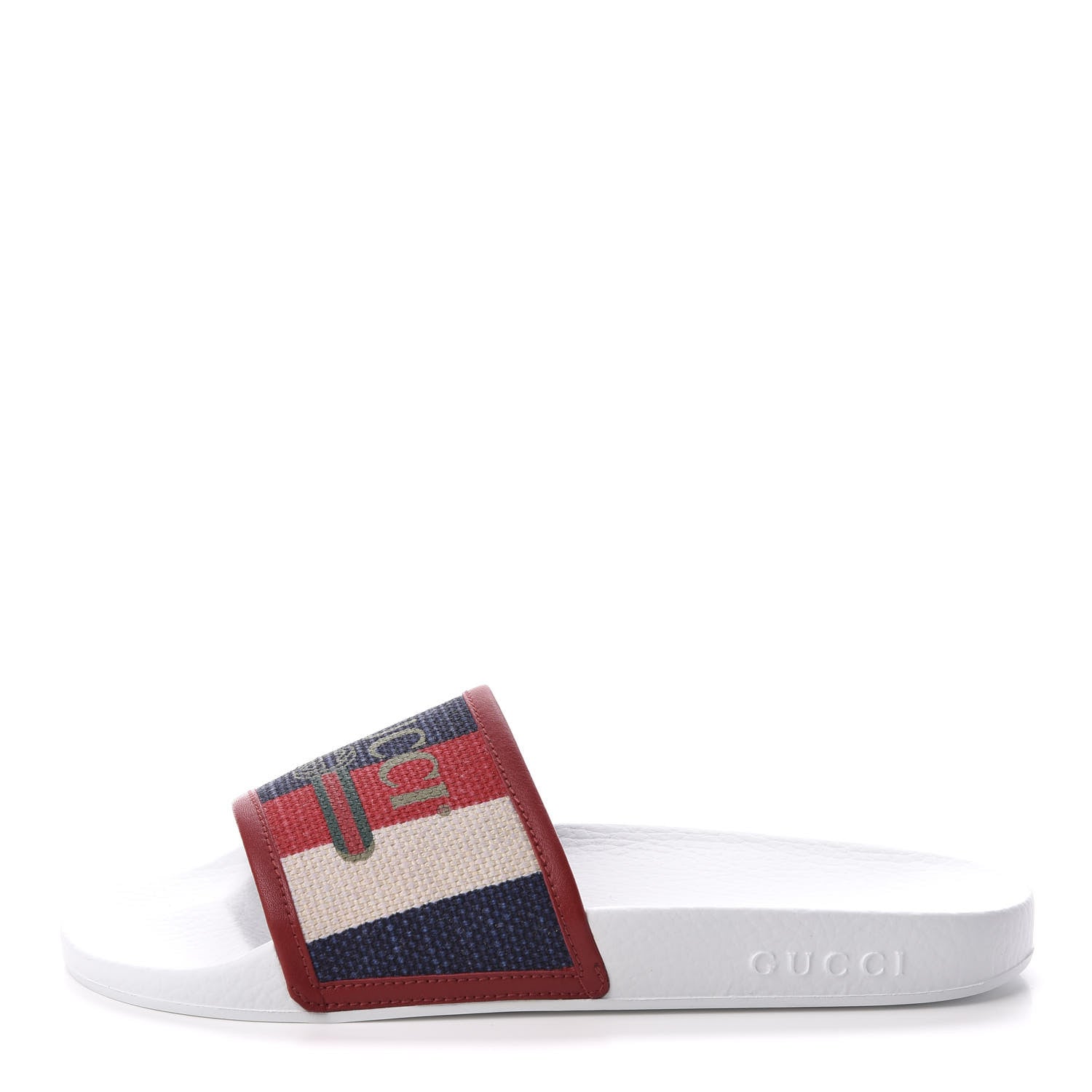 Gucci Canvas Sylvie Stripe Logo Pursuit Slide Sandals 39 Mystic White Hibiscus Red Maritime 1 of 8