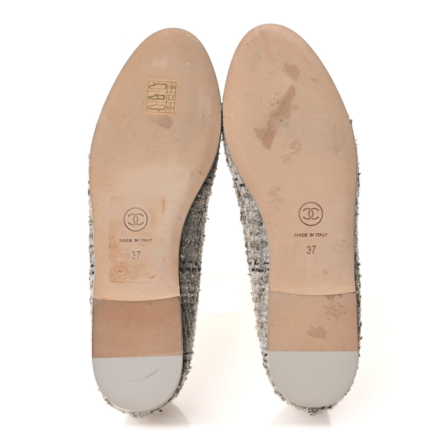 Wool Cotton Tweed Lambskin Cap Toe Ballerina Flats 37 Gray Black Gold