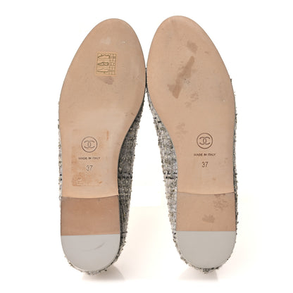 Chanel Wool Cotton Tweed Lambskin Cap Toe Ballerina Flats 37 Gray Black Gold 7 of 11