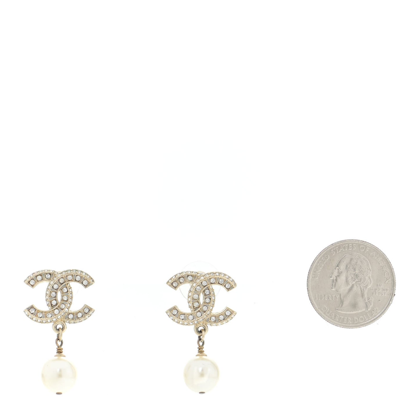 Crystal Pearl CC Drop Earrings Gold