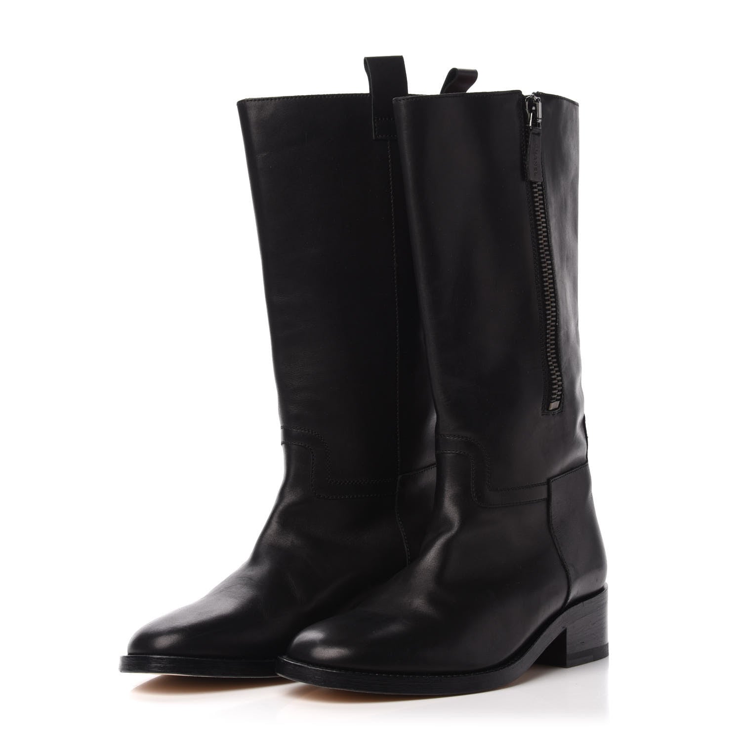 Chanel Calfskin Riding Boots 38.5 Black 3 of 8
