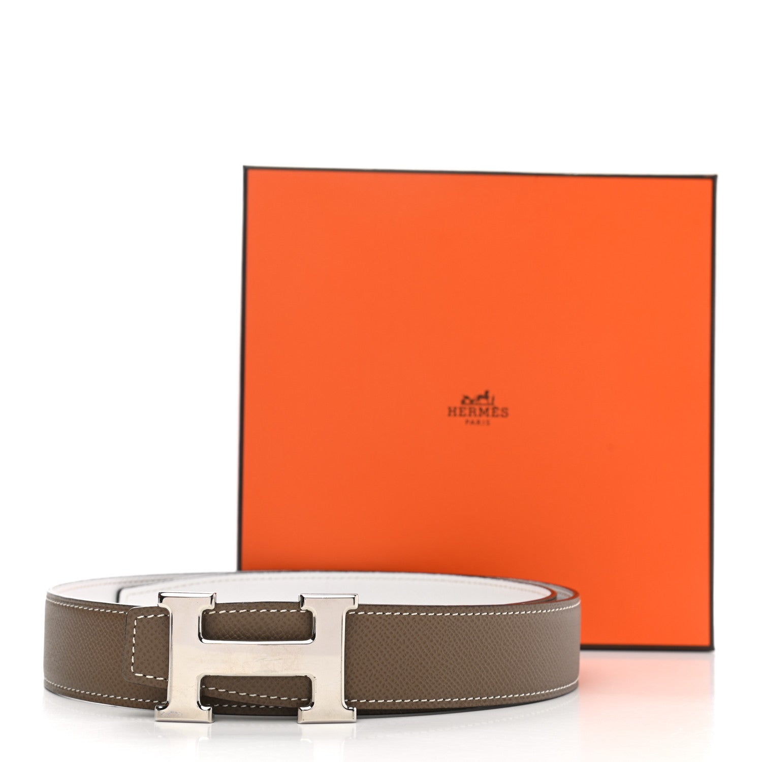 Hermes Epsom 32mm H Belt 80 Etoupe White 6 of 7