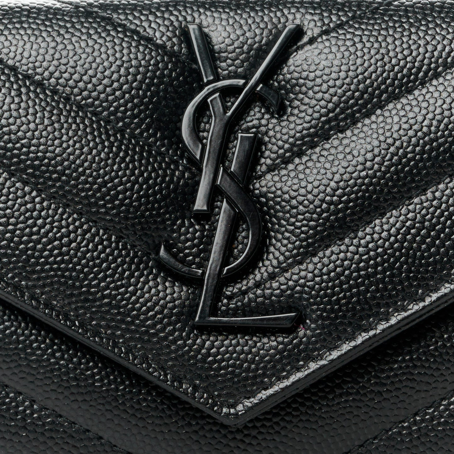 Grain De Poudre Matelasse Chevron Small Monochrome Monogram Envelope Wallet Black