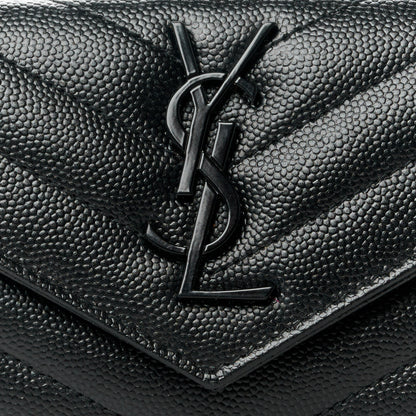 Saint Laurent Grain De Poudre Matelasse Chevron Small Monochrome Monogram Envelope Wallet Black 8 of 9